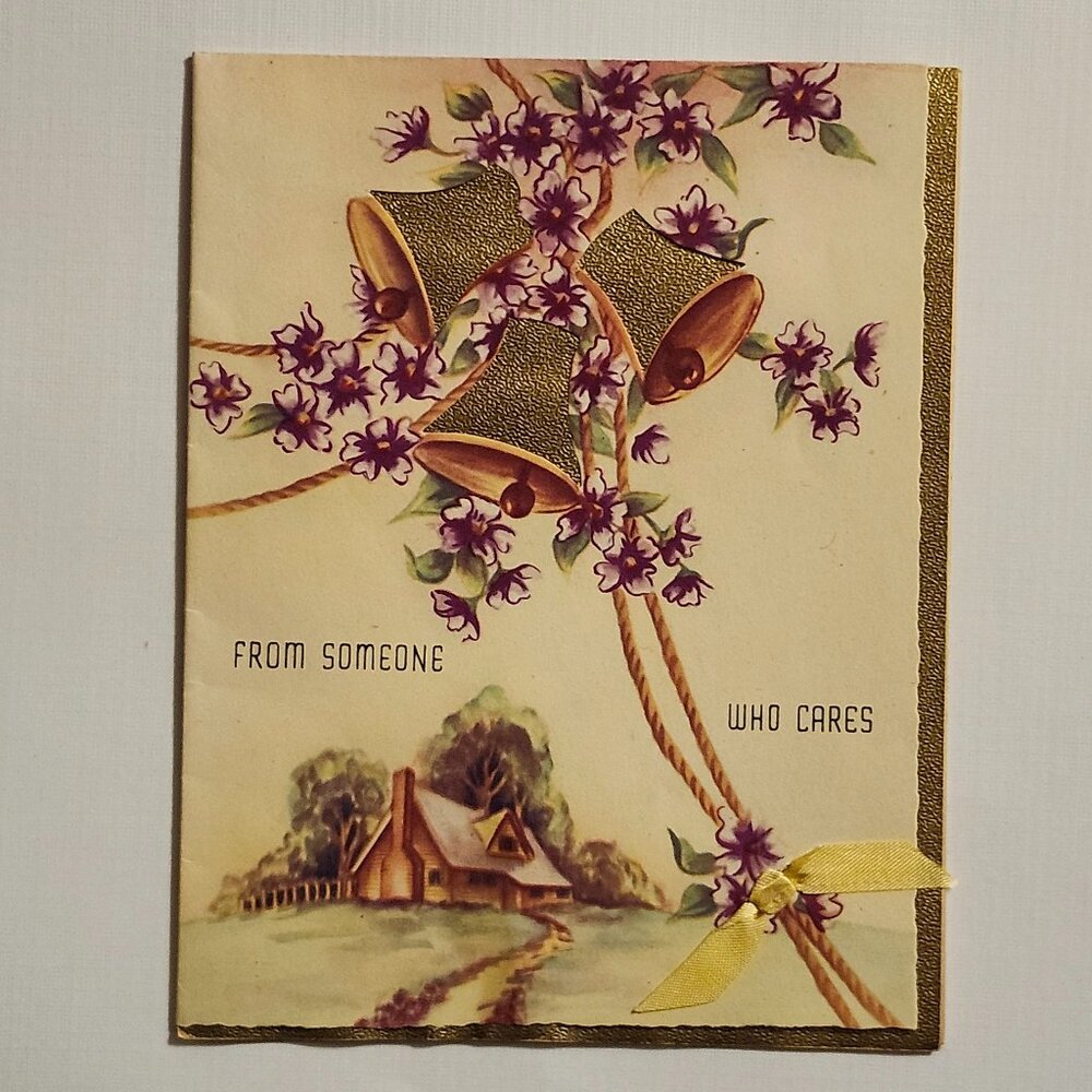 BEAUTIFUL Vintage Birthday Card Purple Tones Cottage Scene
